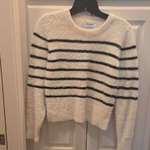 Old Navy Women's Fuzzy Striped Sweater - Cream and Black